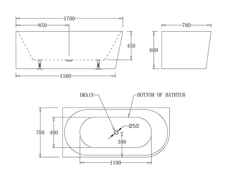 MILAN Spa Corner Bathtub - Left or Right Hand Side - in 3 Sizes (1400,1500,1700mm)