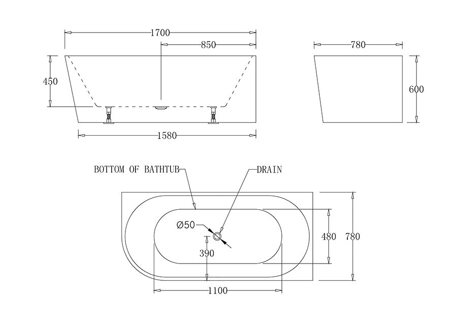 Milan Corner Bathtub - Left or Right Hand Corner - in 3 Sizes (1400,1500,1700mm)
