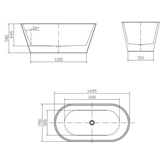 Rome Freestanding Bathtub - in 2 Sizes (1495mm,1700mm)