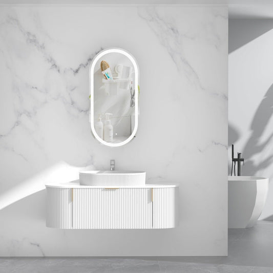 CARYSIL 1200mm Fluted Wall Hung Vanity - Matte White - 1200x469x412mm