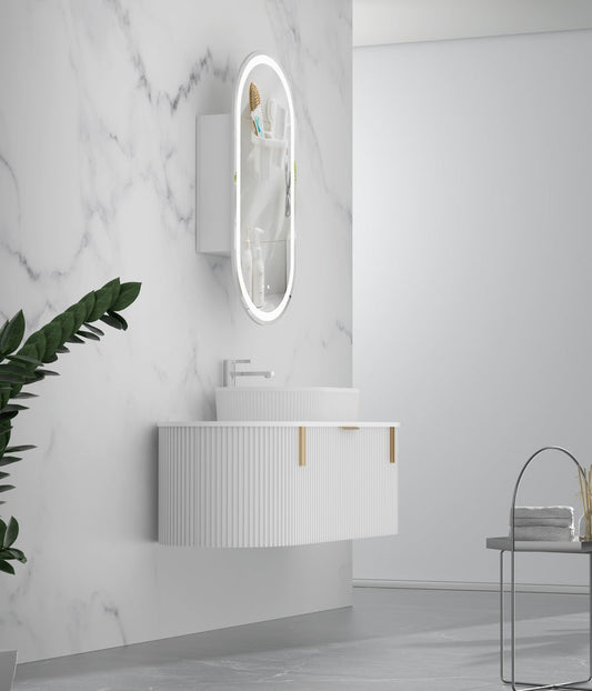 CARYSIL 1200mm Fluted Wall Hung Vanity - Matte White - 1200x469x412mm