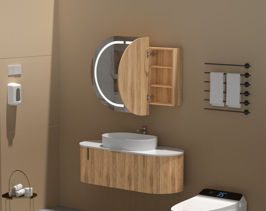 Mystic OVAL LED Shaving Cabinet 1200 X 750mm - WALNUT Carysil