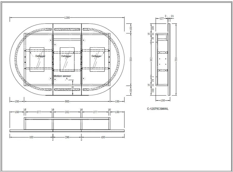 Mystic OVAL LED Shaving Cabinet 1200 X 750mm - WALNUT Carysil