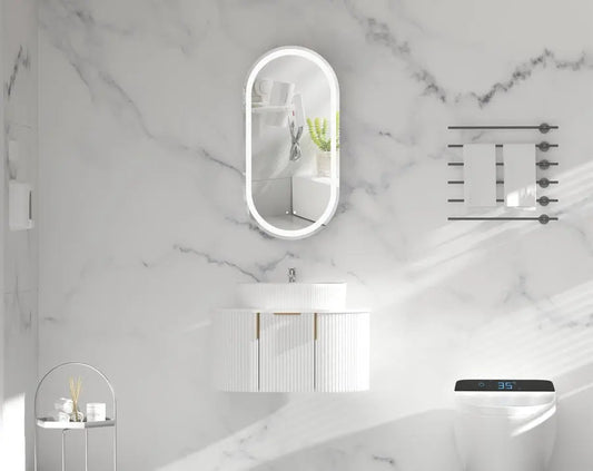 Noble Oval LED Shaving Cabinet 450x900mm - MATTE WHITE Carysil