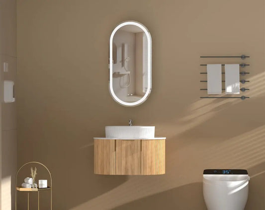 Noble Oval LED Shaving Cabinet 450x900mm - WALNUT Carysil