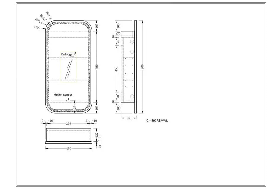 EARLS Squircle LED Shaving Cabinet 450x900mm - MATTE WHITE Carysil