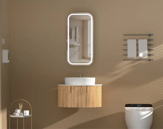 EARLS Squircle LED Shaving Cabinet 450x900mm - WALNUT Carysil