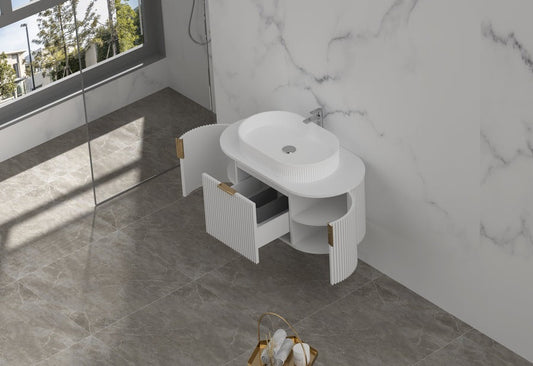 CARYSIL 900mm Fluted Wall Hung Vanity - Matte White - 900x469x412mm
