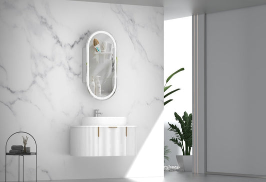 CARYSIL 900mm Fluted Wall Hung Vanity - Matte White - 900x469x412mm