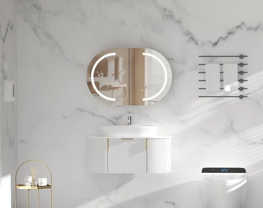 Mystic OVAL LED Shaving Cabinet 900x600mm MATTE WHITE - Carysil