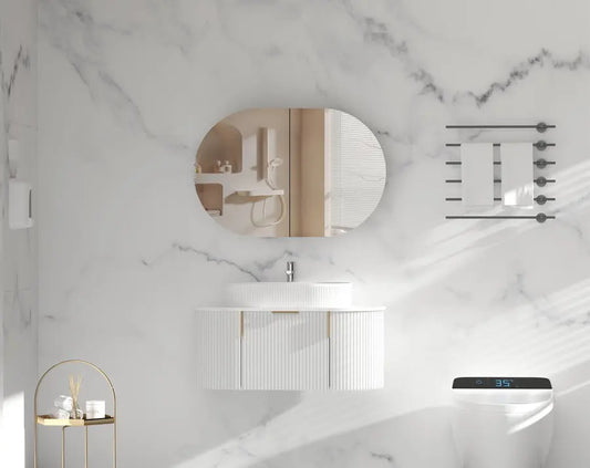 Mystic OVAL Shaving Cabinet 900x600mm - MATTE WHITE Carysil