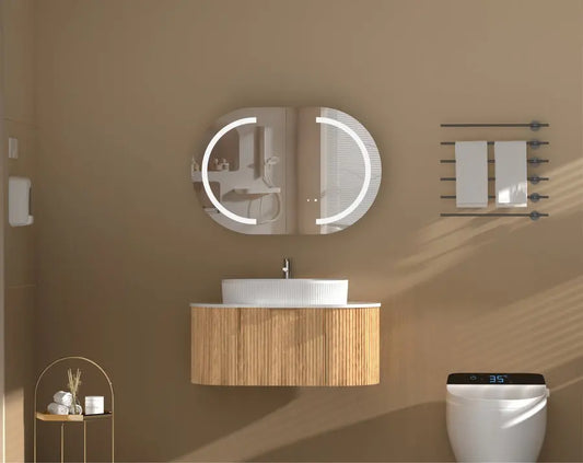 Mystic OVAL LED Shaving Cabinet 900x600mm - WALNUT Carysil