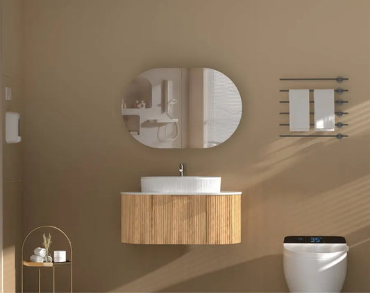 Mystic OVAL Shaving Cabinet 900x600mm - WALNUT Carysil