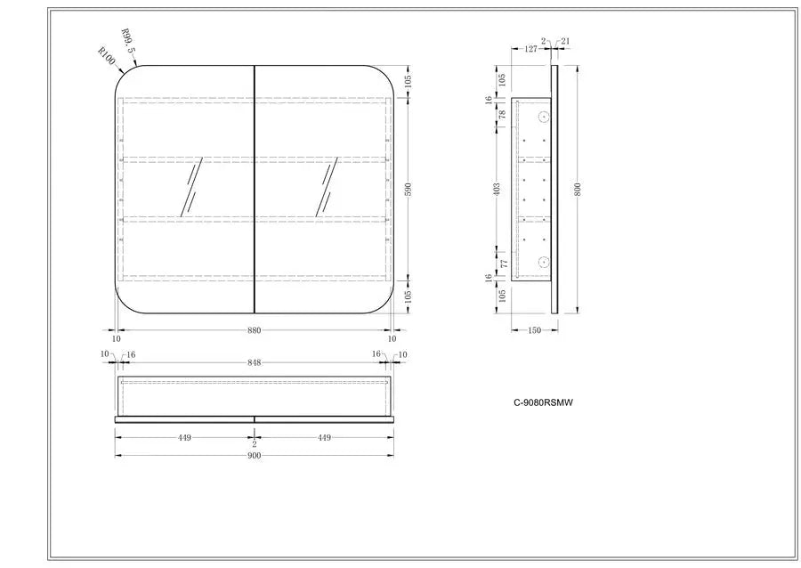 GRAND Shaving Cabinet 750x800mm/900x800mm - MATTE WHITE Carysil