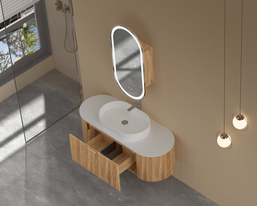 CARYSIL 1200mm Fluted Wall Hung Vanity - Walnut - 1200x469x412mm