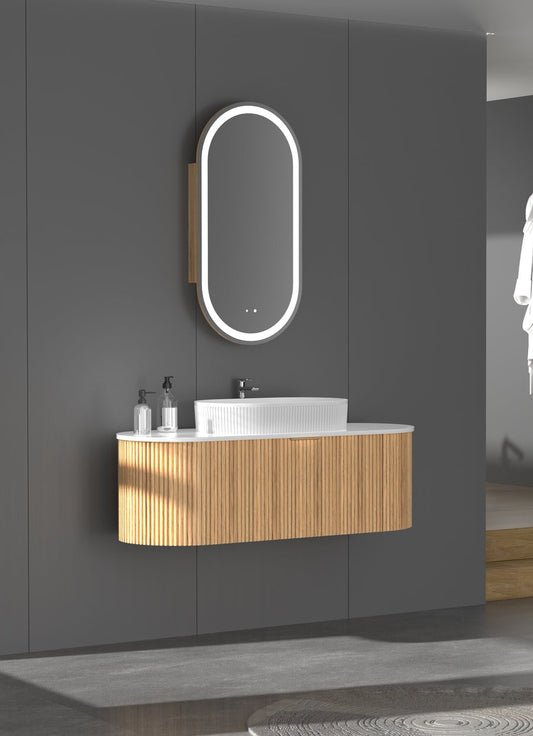CARYSIL 1200mm Fluted Wall Hung Vanity - Walnut -  1200x469x412mm