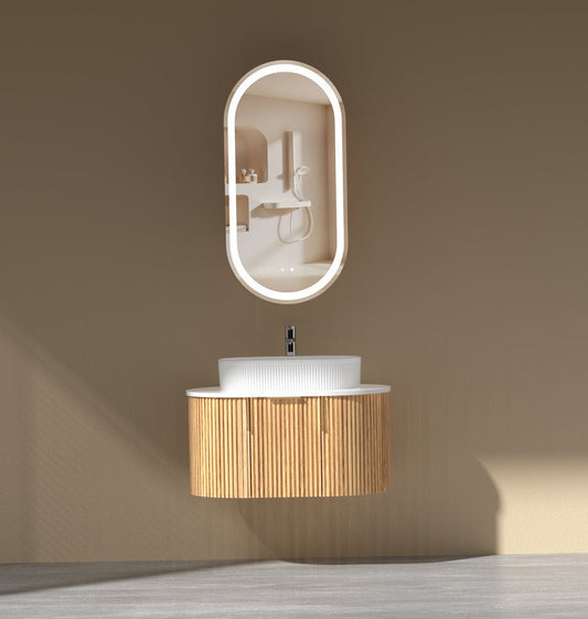 CARYSIL 750mm Fluted Wall Hung Vanity - Walnut - 750x469x412mm