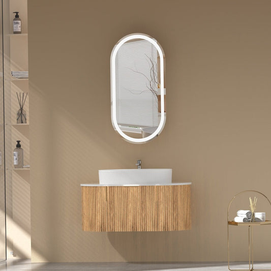 CARYSIL 900mm Fluted Wall Hung Vanity - Walnut - 900x469x412mm