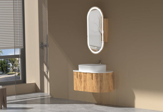 CARYSIL 900mm Fluted Wall Hung Vanity - Walnut - 900x469x412mm