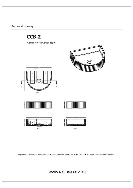Carysil White Arch Concrete Counter Fluted Concrete Basin