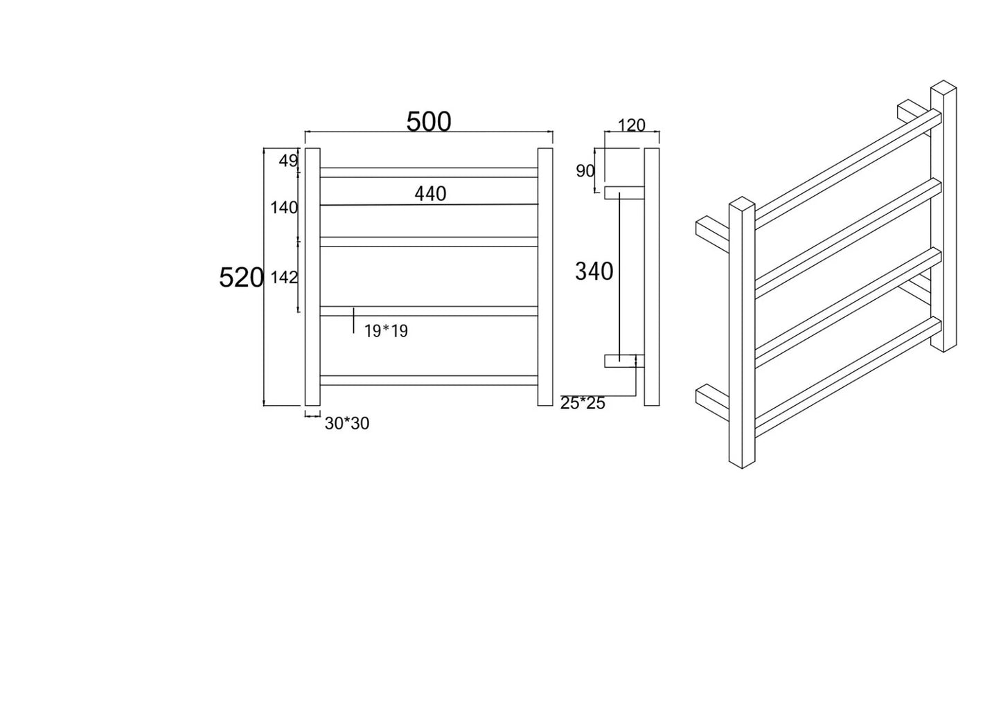 Square Electric Heated Towel Rack 4 Bars