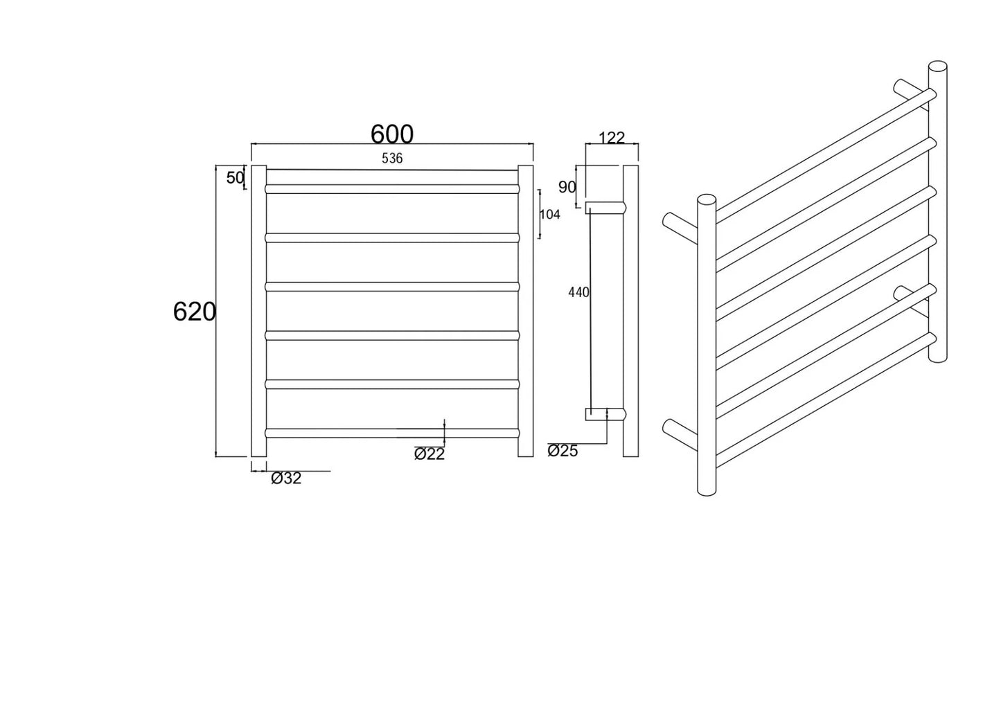 Round Electric Heated Towel Rack 6 Bars