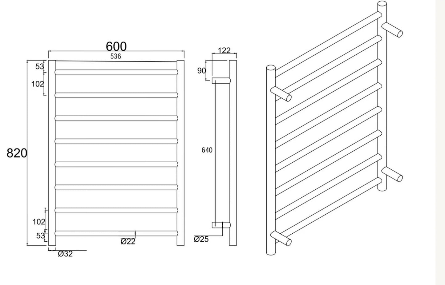 Round Electric Heated Towel Rack 8 Bars