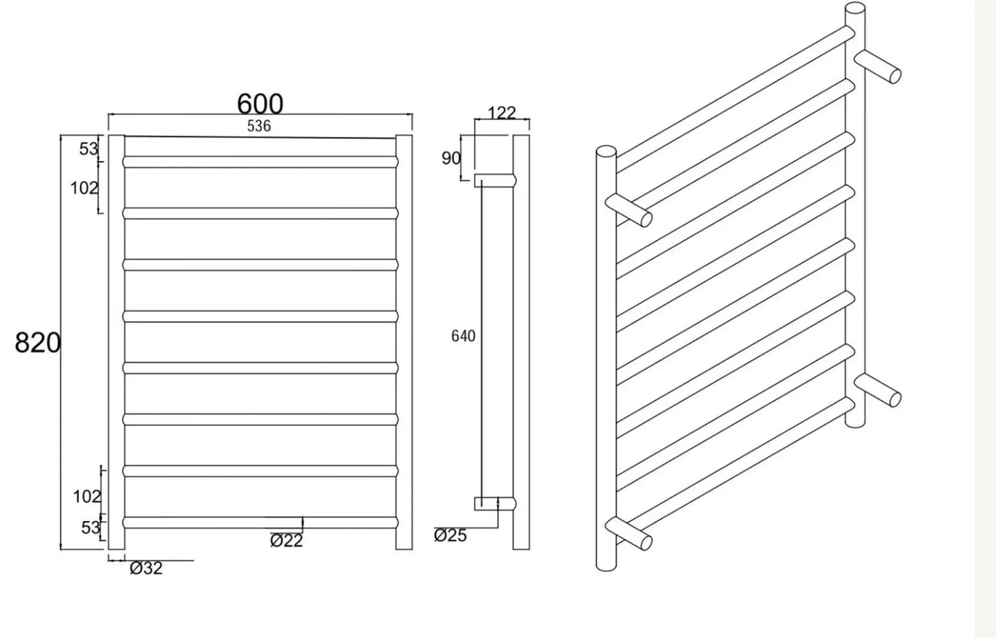 Round Electric Heated Towel Rack 8 Bars