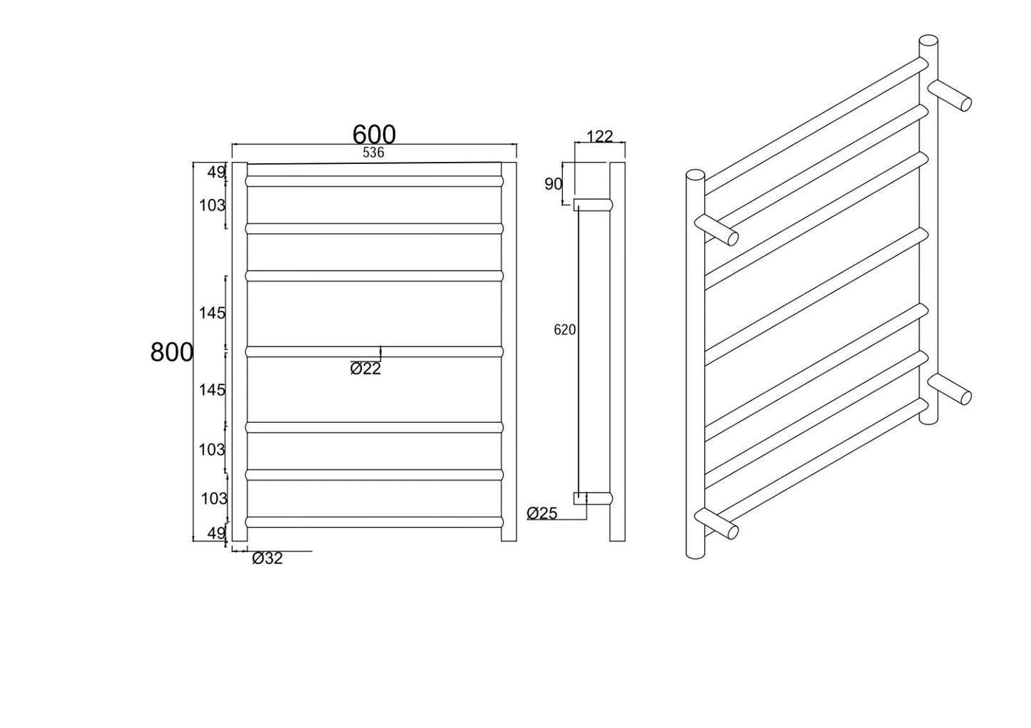 Round Electric Heated Towel Rack 7 Bars