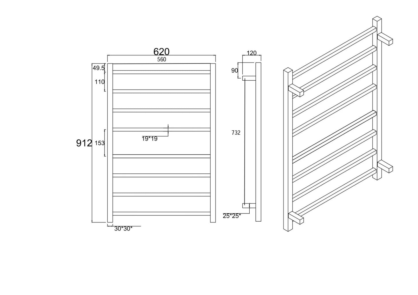Square Electric Heated Towel Rack 8 Bars