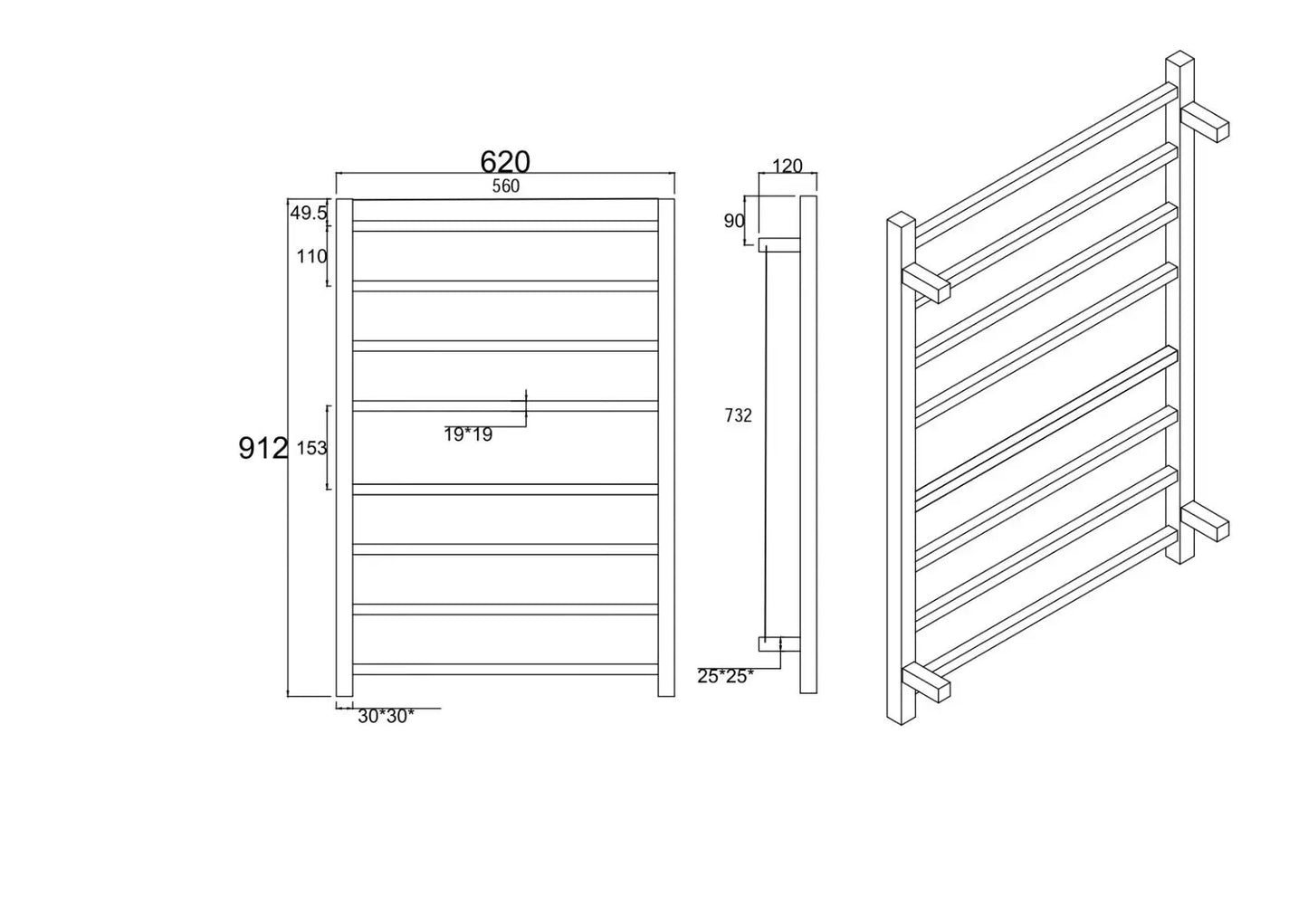 Square Electric Heated Towel Rack 8 Bars