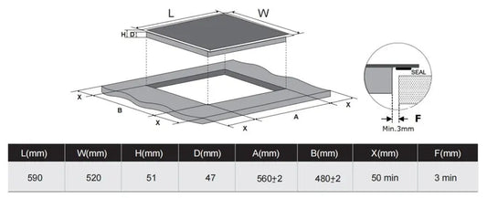 Carysil Built-In Ceramic Hob 60CM Black Glass Finish