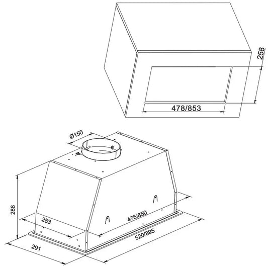 Carysil Built-In Canopy Rangehood 52CM with Black Glass Panel