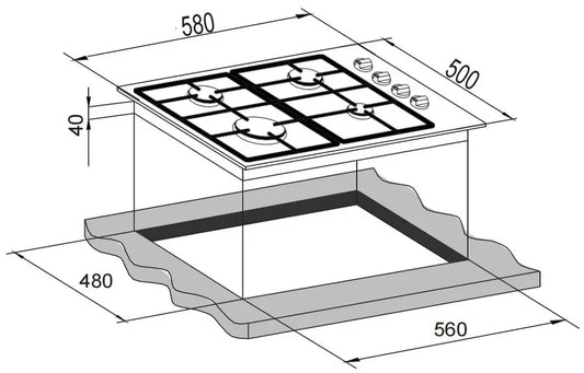 Carysil Built-In Stainless Steel 4 Burner Gas Hob 60cm