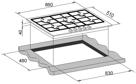Carysil Built-In Black Glass Gas Cooktop 90cm