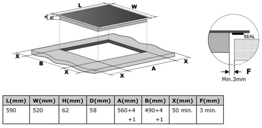 Carysil Built- In Induction Hob 60CM - Black Glass Finish