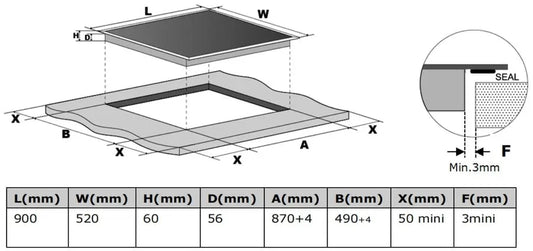 Carysil Built- In Induction Hob 90CM - Black Glass finish