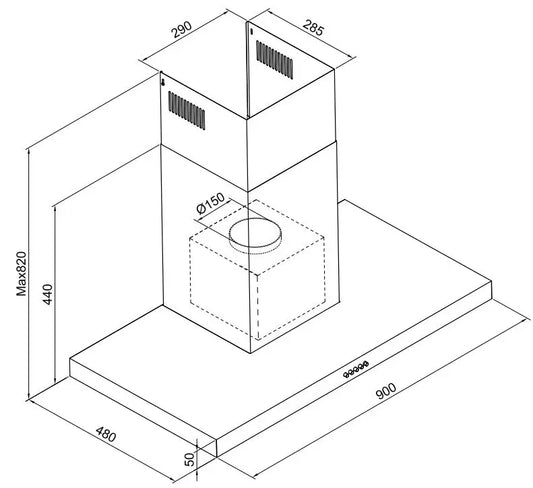 Carysil T Shape Stainless Steel Wall-Mounted Rangehood 90CM