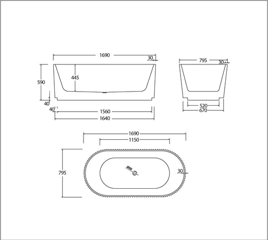 Cairo Freestanding Bathtub - 2 Sizes (1495mm,1690mm)