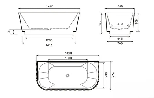Havana Back To Wall Bathtub - in 2 Sizes (1490mm,1685mm)