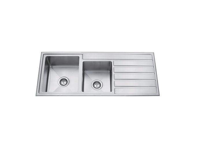 Paris Double Bowl Handmade Chrome Kitchen Sink - 1200x500x200mm