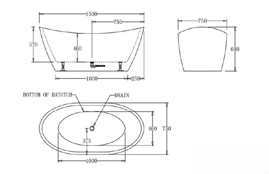 Lyon Freestanding Bath - in 2 Sizes (1500mm, 1700mm)