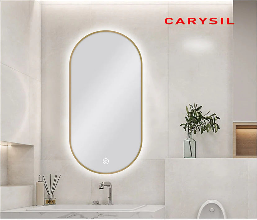 Pill Shape LED Mirror 450 X 900MM Framed Carysil