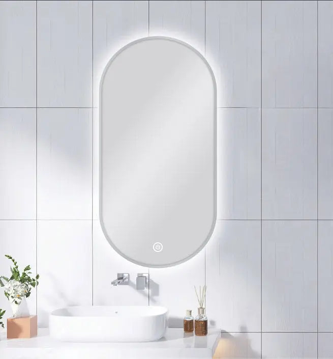 Pill Shape LED Mirror 450 X 900MM Framed Carysil