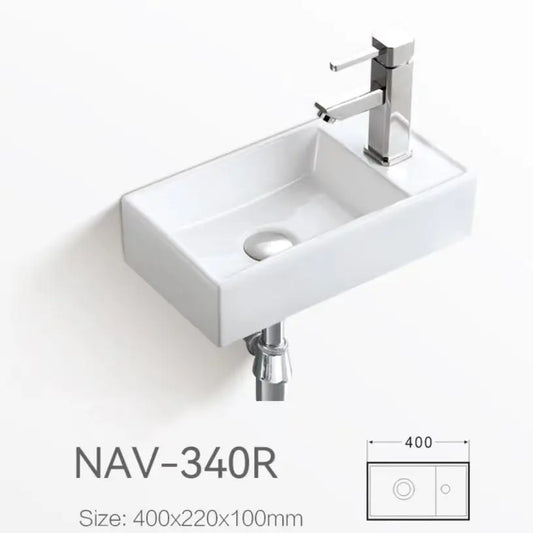 Gloss White Above Counter Ceramic Basin - 400x220x100mm