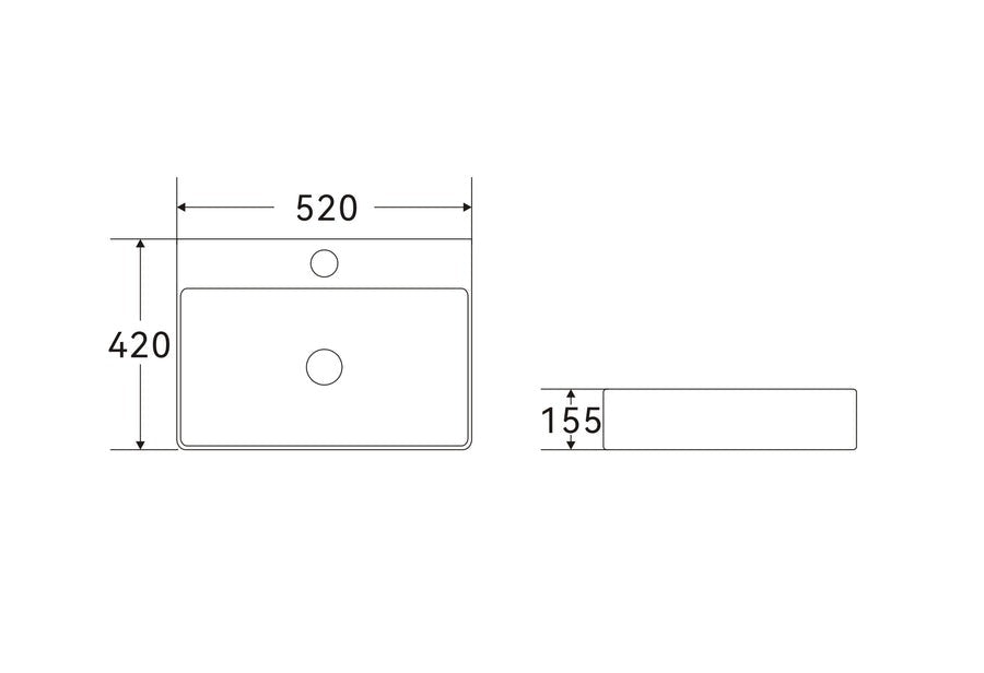 Gloss White Above Counter Ceramic Basin - 520x420x155mm