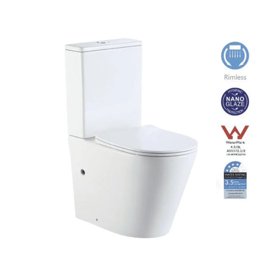 NOVEL Rimless Nano Ceramic Back to wall Toilet Suite – Gloss White