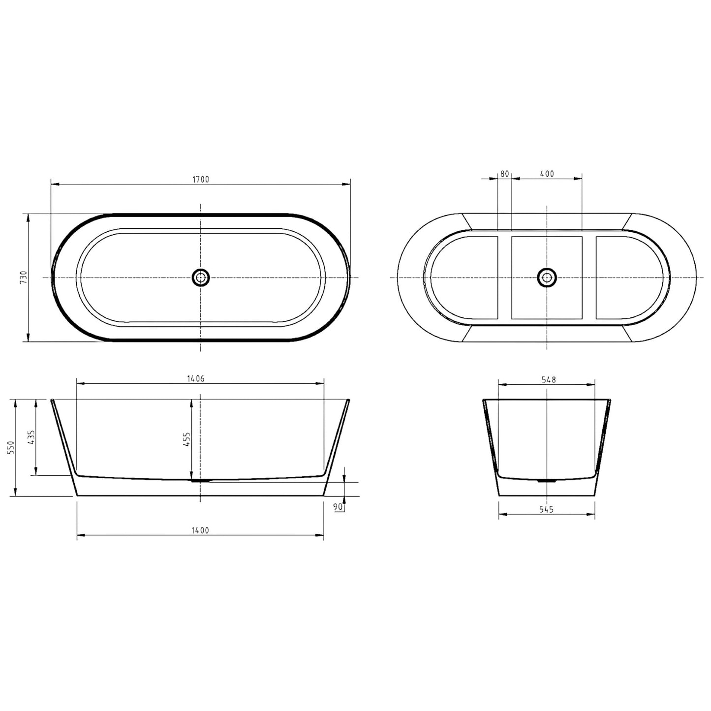 PRATO Freestanding Bathtub - 3 Sizes Available