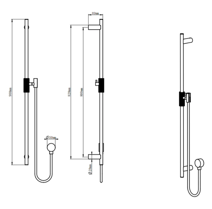 CADDENCE Series Shower Rail without Handheld Shower - in 3 color finishes
