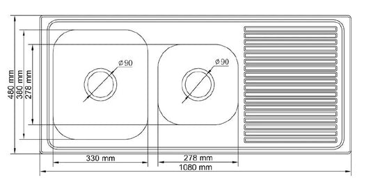 Prague Pressing Double Bowl Top Mount Kitchen Sink - 1080x480x170mm